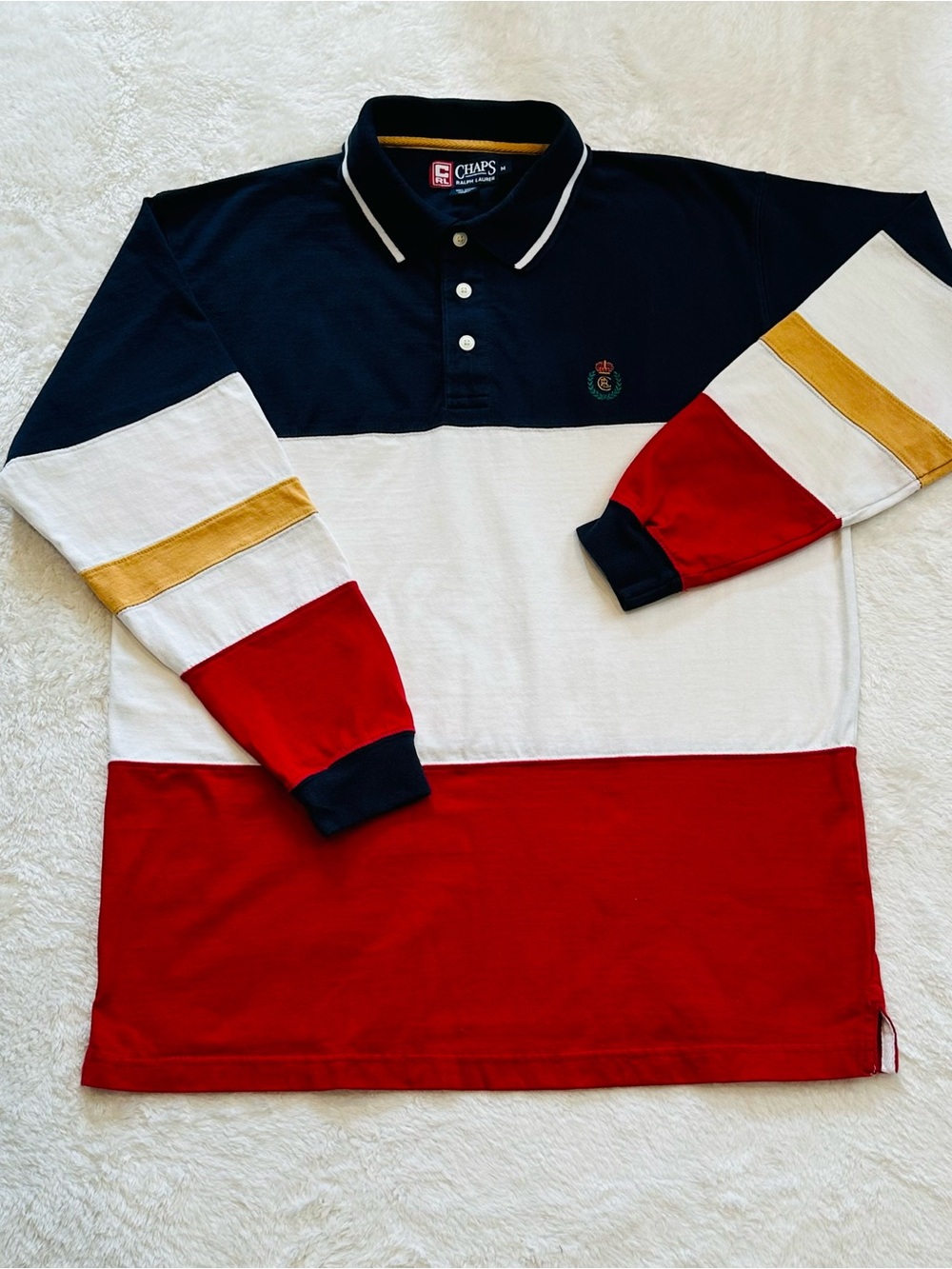 Vtg 90s Chaps Ralph Lauren Colorblock Rugby Shirt Mens M Large Oversized 23x30”
